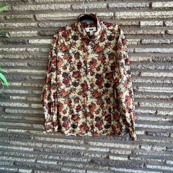Joseph Abboud Orange Floral Button Front Shirt Stretch Cotton Size XL - Picture 7 of 8